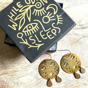 While Odin Sleeps Brass Sun or Moon Goddess Earrings NIB